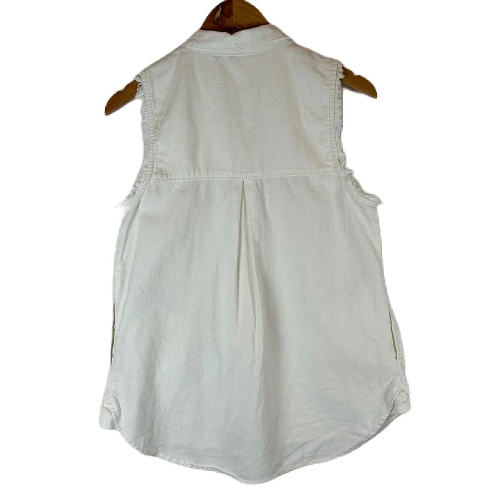 Free People White Sleeveless Button Down Shirt Top Frayed Edges Boho‎ S